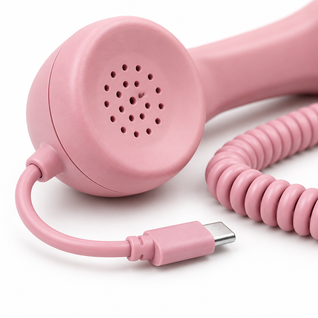 Close-up of coiled cord and USB-C plug